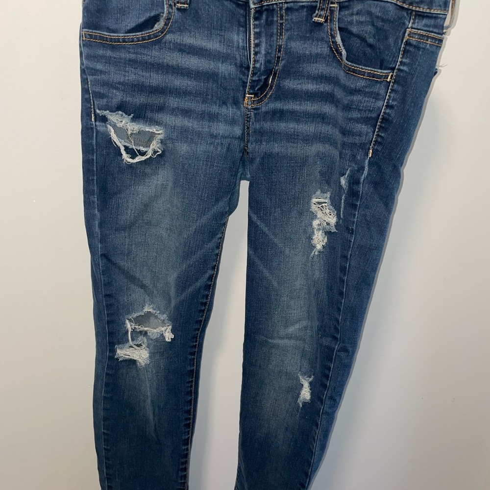 American Eagle Blue Jeggings Distressed Denim